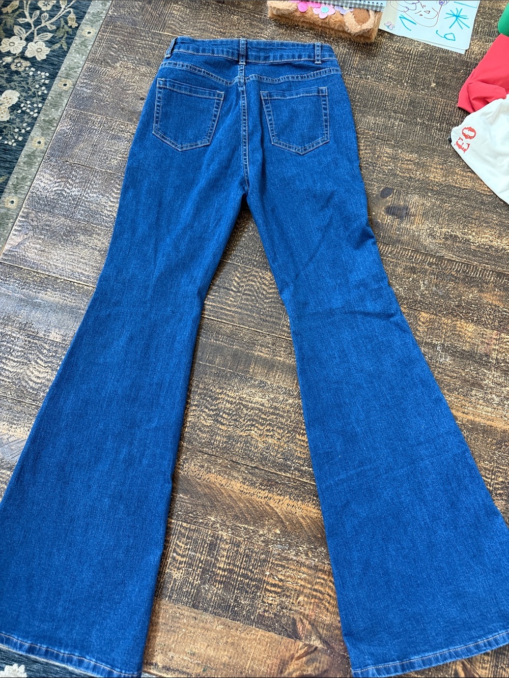 SHEIN Dark Blue Snap-Front Flare Jeans - Picture 3 of 4